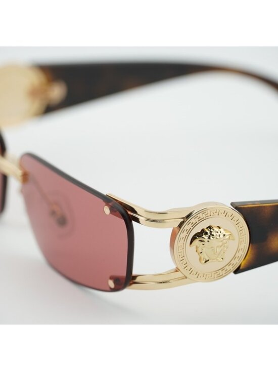 Versace VE2291 100275 Sunglasses Gold/Havana Rectangle Frame, Red Lenses main image 7